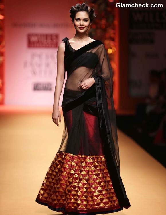 Esha Gupta for Manish Malhotra at WIFW Fall-Winter 2013