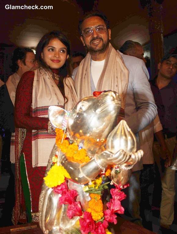 Gulshan Grover and Sheena Shahabadi at Music Launch of Raqt at Andheri Cha Raja 2013