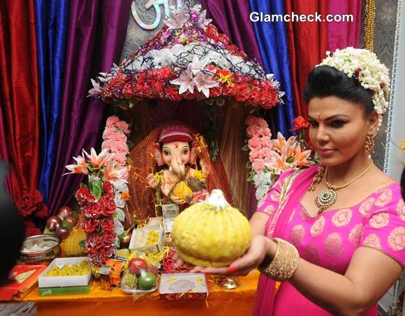 Rakhi Sawant during the Ganesh Chaturthi celebrations at her  residence