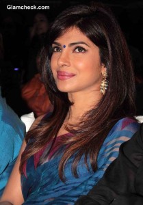 Priyanka Chopra in Blue Sari at Music Launch of Movie Lucky Kabootar