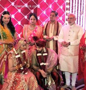 Indian Prime Minister Narendra Modi attends the wedding of Shatrughan Sinhas son Kush with Taruna Agarwal