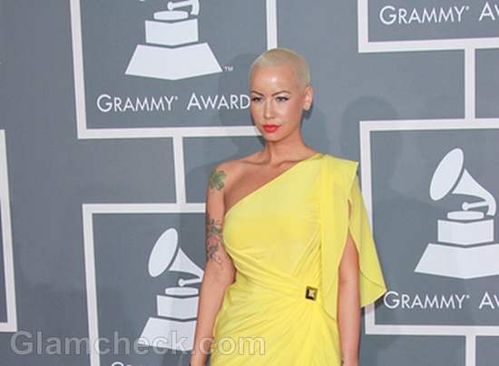 Amber Rose Luscious in Yellow at 2012 Grammy Awards