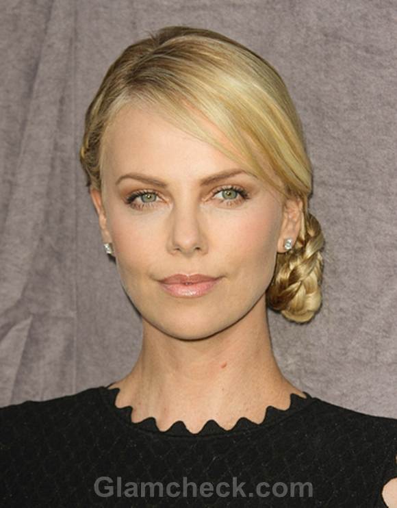 Celeb Hairstyle Charlize Theron Sports Braided Side Bun
