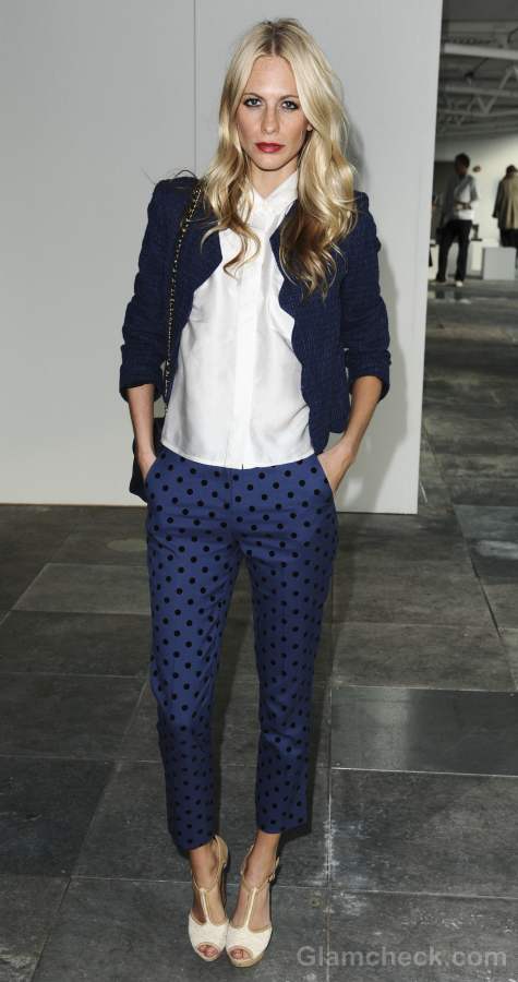 Poppy Delevigne Sports Polka-dotted Pants at Fall/Winter 2012 London Fashion Week