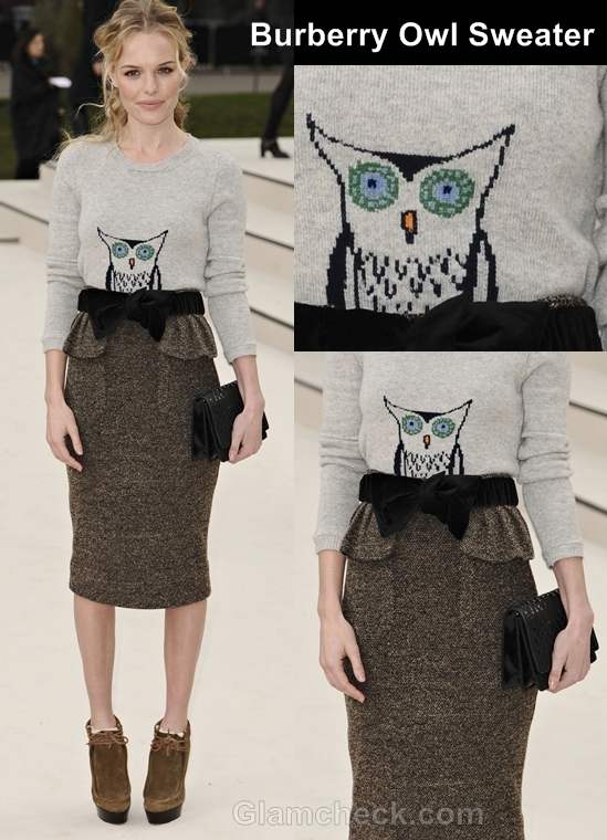 Kate Bosworth Sports Playful Owl Sweater at London Fashion Week Fall/Winter 2012