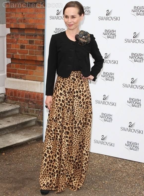 Tara Fitzgerald Tantalizes in Leopard Print Skirt at Summer Party