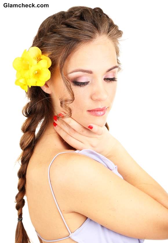 French braid with head band and flowers