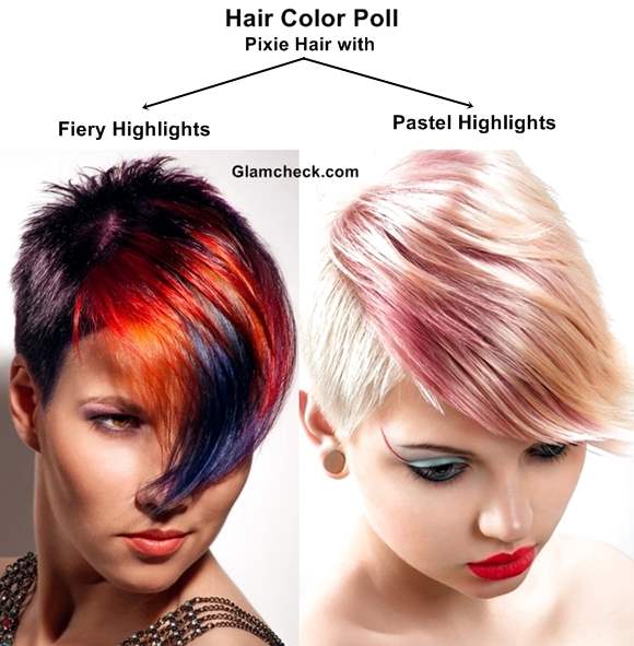 Hair Color Poll - Pixie Hair with Fiery Highlights Vs Pastel Highlights
