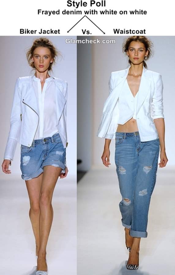 Frayed Denim with White on White Biker Jacket Vs Waistcoat