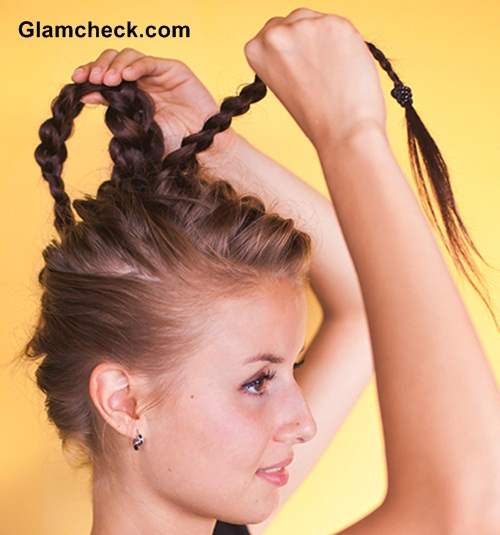 Hairstyle Front and Back French Braid Top knot