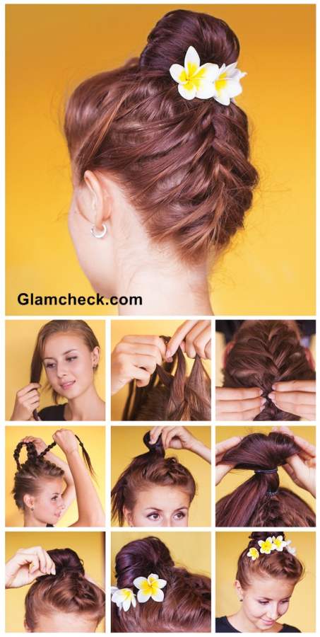 Hairstyle Front and Back French Braid Top knot